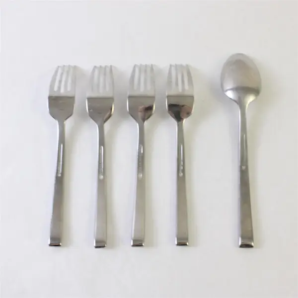 Four 18/10 Stainless Royce Salad Forks  and 1 Place Spoon By Reed and Barton