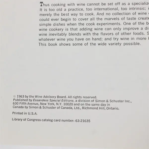 Favorite Recipes of California Winemakers 1963 Wine Advisory Board Cookbook
