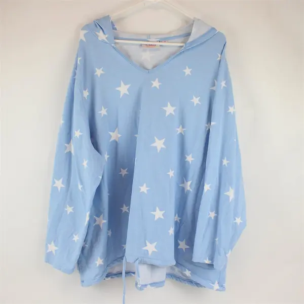 Quacker Factory by Jeanne White Star Pattern Light Blue Hoodie Women's Size 3X