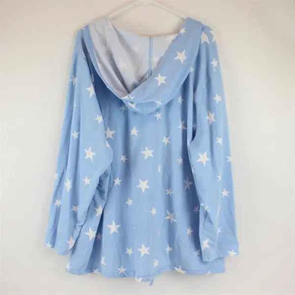 Quacker Factory by Jeanne White Star Pattern Light Blue Hoodie Women's Size 3X