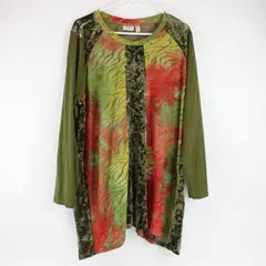 LOGO Lori Goldstein Semi-Sheer Green and Orange Long-Sleeved Top Women's 2X
