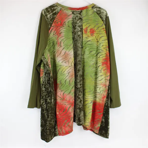 LOGO Lori Goldstein Semi-Sheer Green and Orange Long-Sleeved Top Women's 2X