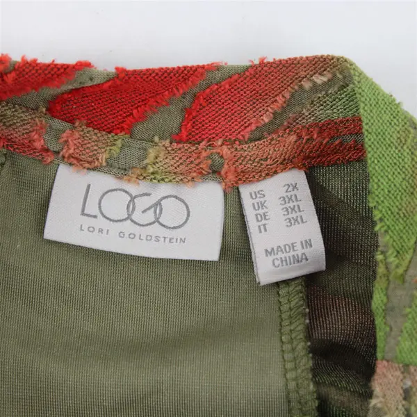 LOGO Lori Goldstein Semi-Sheer Green and Orange Long-Sleeved Top Women's 2X