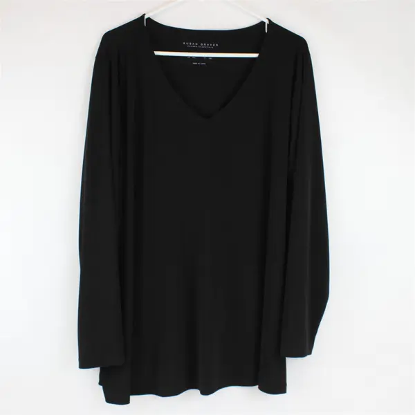 Susan Graver Black Long-Sleeved V-Neck Shirt Women's 2X