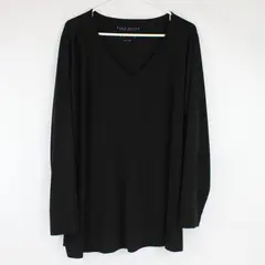 Susan Graver Black Long-Sleeved V-Neck Shirt Women's 2X