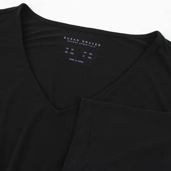 Susan Graver Black Long-Sleeved V-Neck Shirt Women's 2X