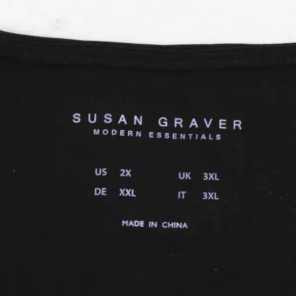 Susan Graver Black Long-Sleeved V-Neck Shirt Women's 2X
