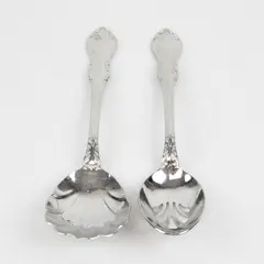 Reed & Barton Shubert Pierced Tablespoon & Solid Shell Casserole Spoon Pair