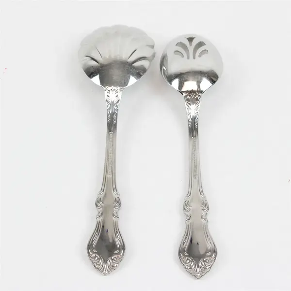 Reed & Barton Shubert Pierced Tablespoon & Solid Shell Casserole Spoon Pair