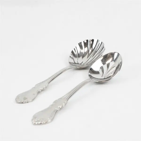 Reed & Barton Shubert Pierced Tablespoon & Solid Shell Casserole Spoon Pair