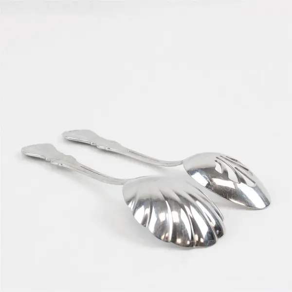 Reed & Barton Shubert Pierced Tablespoon & Solid Shell Casserole Spoon Pair