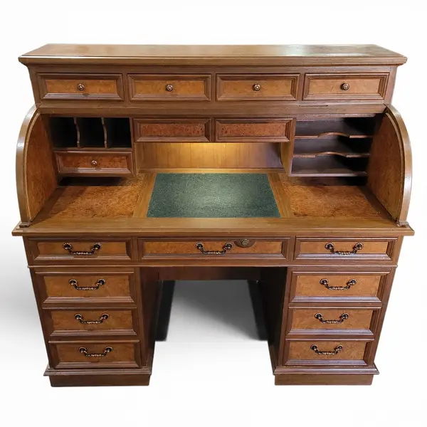 Executive Roll Top Desk Birdseye Maple Double Pedestal - Freight/Local Pickup