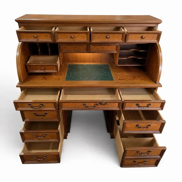 Executive Roll Top Desk Birdseye Maple Double Pedestal - Freight/Local Pickup