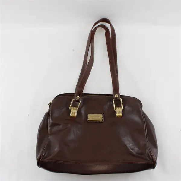 Purse Capezio Brown Leather with Brown Trim Dual Top Handles Gold Highlights