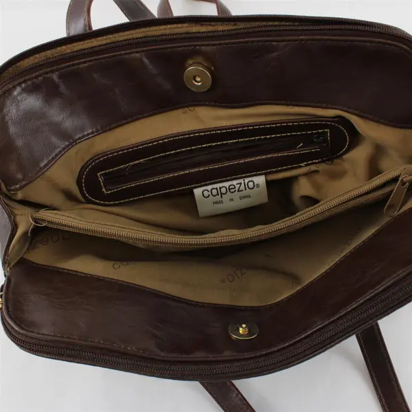 Purse Capezio Brown Leather with Brown Trim Dual Top Handles Gold Highlights