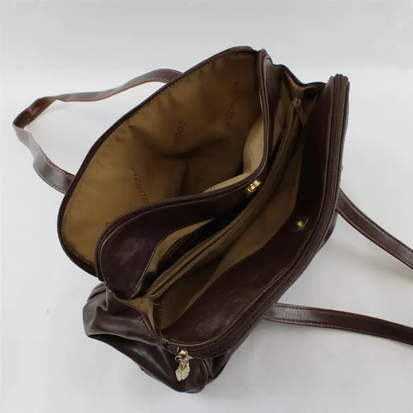 Purse Capezio Brown Leather with Brown Trim Dual Top Handles Gold Highlights