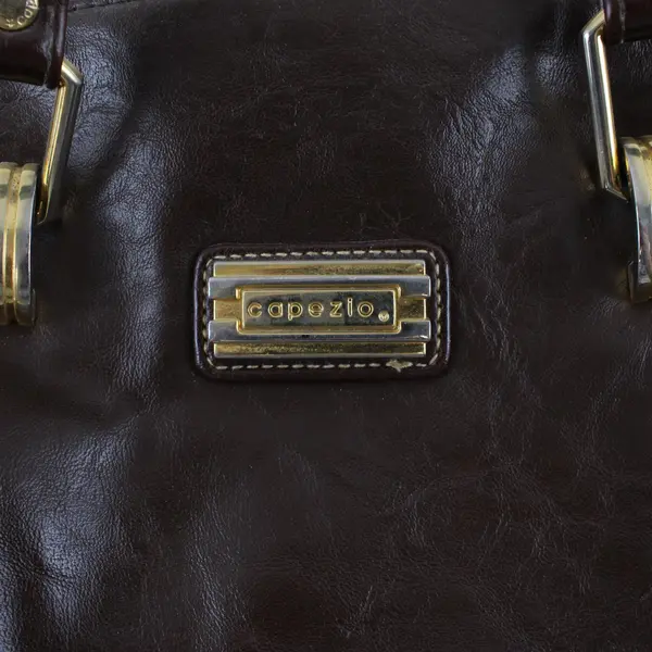 Purse Capezio Brown Leather with Brown Trim Dual Top Handles Gold Highlights
