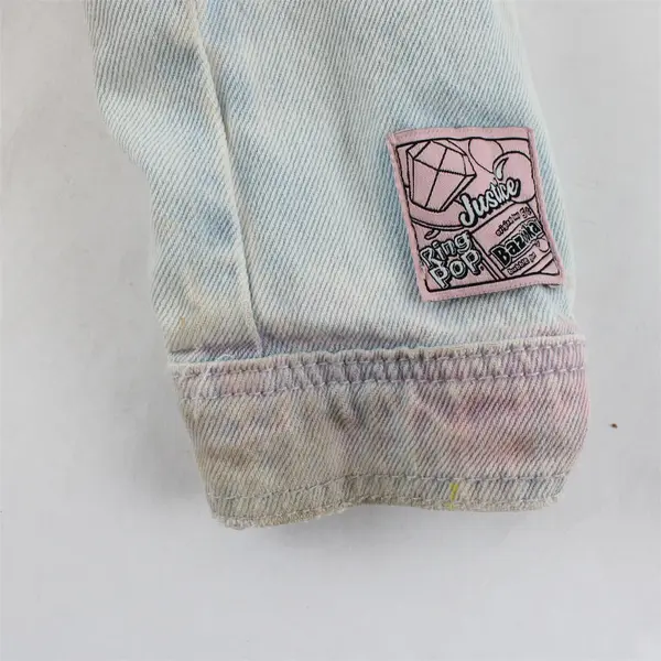 Justice Denim Jacket Girls Small 7/8 Bazooka Ring Pop Tie Dye Distressed Grunge