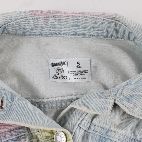 Justice Denim Jacket Girls Small 7/8 Bazooka Ring Pop Tie Dye Distressed Grunge