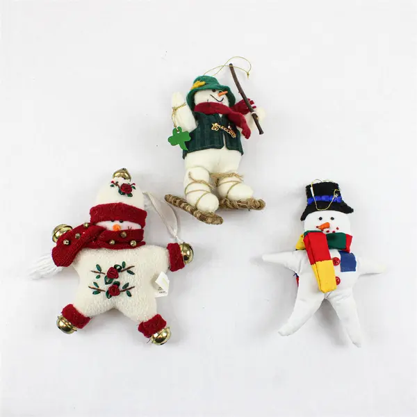 Lot of 3 Fabric Plush Snowman Ornaments 7" FLAWED
