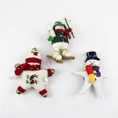 Lot of 3 Fabric Plush Snowman Ornaments 7" FLAWED