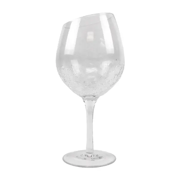 Pier 1 Imports Angled Rim Crackle Pattern Etched Clear Wine Glass 8.75" Tall