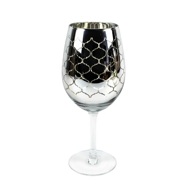 Pier 1 Imports Silver Electroplated Etched Clear Glass Wine Glass 9in