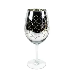 Pier 1 Imports Silver Electroplated Etched Clear Glass Wine Glass 9in