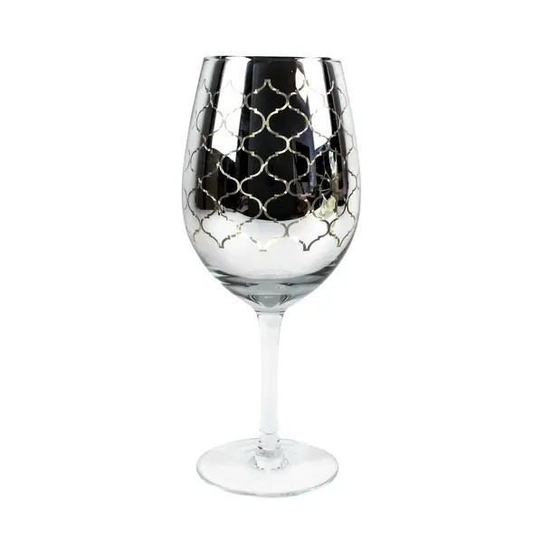 Pier 1 Imports Silver Electroplated Etched Clear Glass Wine Glass 9in