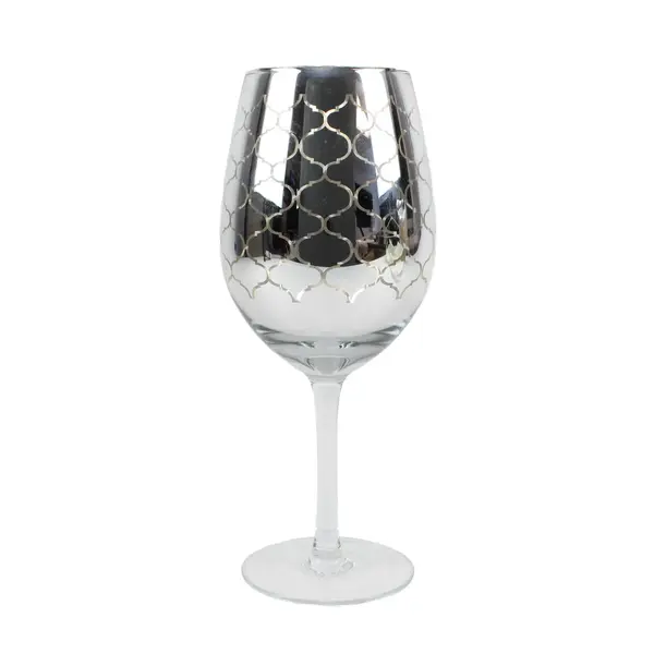 Pier 1 Imports Silver Electroplated Etched Clear Glass Wine Glass 9in