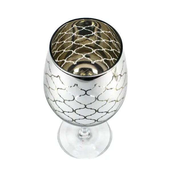 Pier 1 Imports Silver Electroplated Etched Clear Glass Wine Glass 9in