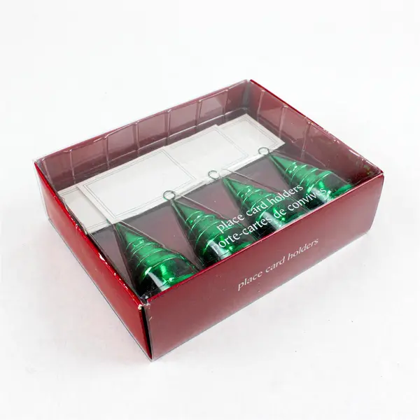 Set of 4 Pier 1 Imports Green Christmas Tree Card Holders