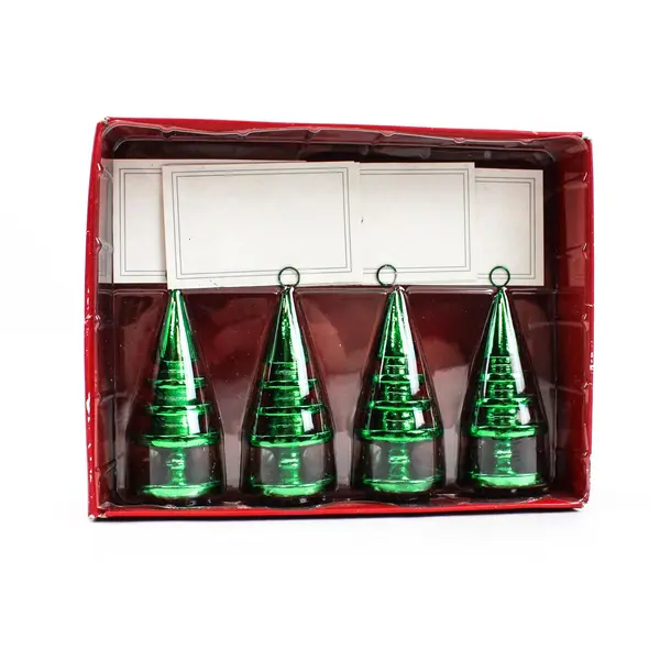 Set of 4 Pier 1 Imports Green Christmas Tree Card Holders
