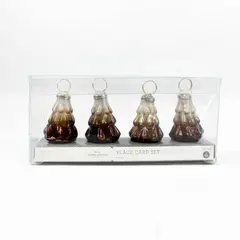 Set of 4 Threshold Brown and White Glass Christmas Tree Place Card Holders
