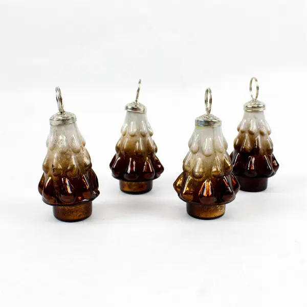 Set of 4 Threshold Brown and White Glass Christmas Tree Place Card Holders