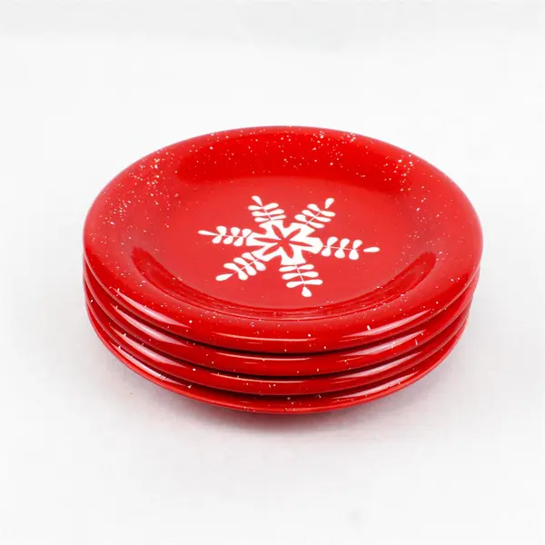 Set of 4 JC Penney Home Collection Snowflake Design Red Ceramic Plates 8.5"