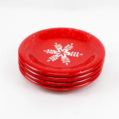 Set of 4 JC Penney Home Collection Snowflake Design Red Ceramic Plates 8.5"