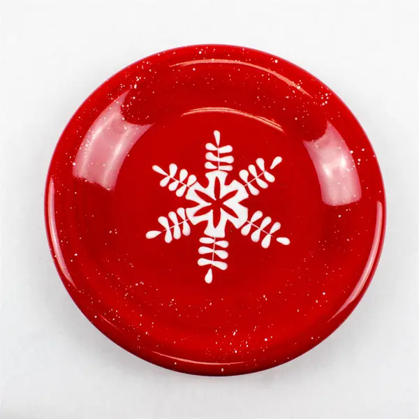 Set of 4 JC Penney Home Collection Snowflake Design Red Ceramic Plates 8.5"