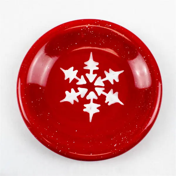 Set of 4 JC Penney Home Collection Snowflake Design Red Ceramic Plates 8.5"