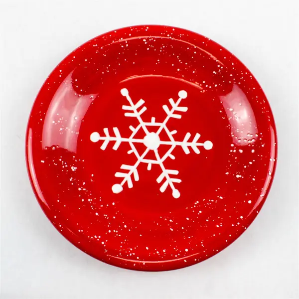 Set of 4 JC Penney Home Collection Snowflake Design Red Ceramic Plates 8.5"