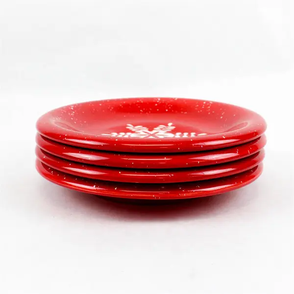 Set of 4 JC Penney Home Collection Snowflake Design Red Ceramic Plates 8.5"