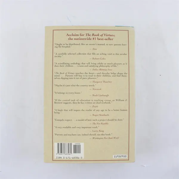 The Book of Virtues William J. Bennett Hardcover 1993 Good Condition