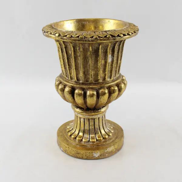 Vintage Ceramic Ribbed Gilded Gold Pedestal Candle Holder