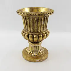 Vintage Ceramic Ribbed Gilded Gold Pedestal Candle Holder