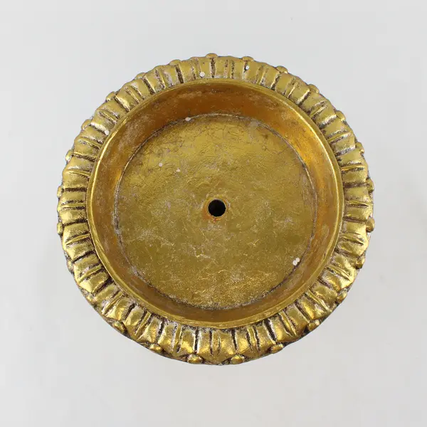 Vintage Ceramic Ribbed Gilded Gold Pedestal Candle Holder