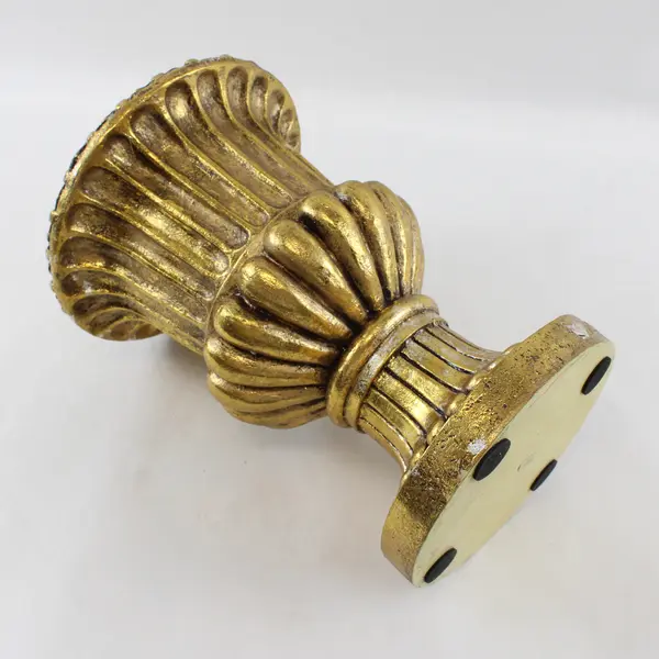 Vintage Ceramic Ribbed Gilded Gold Pedestal Candle Holder