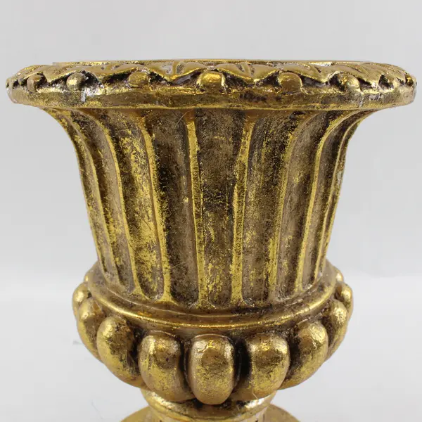 Vintage Ceramic Ribbed Gilded Gold Pedestal Candle Holder