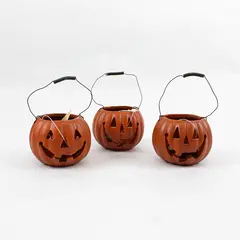 Set of 3 Crazy Mountain Metal Jack O Lantern Votive Candle Holders
