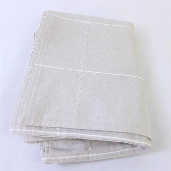 Natural Linen Ecru Plaid Table Runner 70 x 14 in Pre-Owned