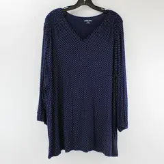 Lands' End White Polka Dot Navy Blue Long-Sleeved V-Neck Shirt Women's 3X 
